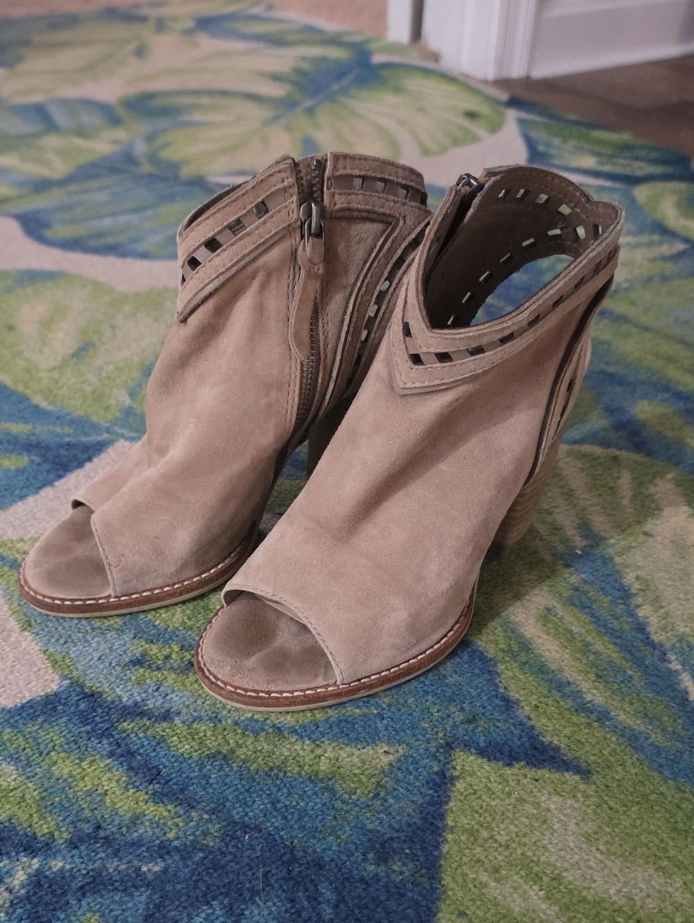 Dolce Vita Taupe Suede Peep-Toe Ankle Mules